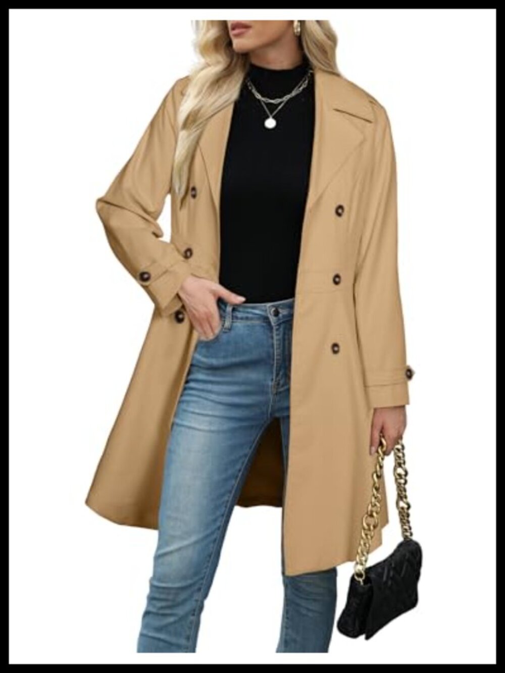 Double-Breasted Trench Coat Long Dressy Windbreaker Overcoat Fall Winter
